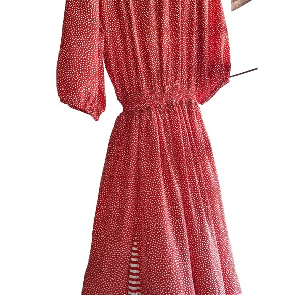 Vintage Assorti For Susan Freis Red/White Dress Pleated Flowy Ruffle 80s‎ S/M - Picture 2 of 16